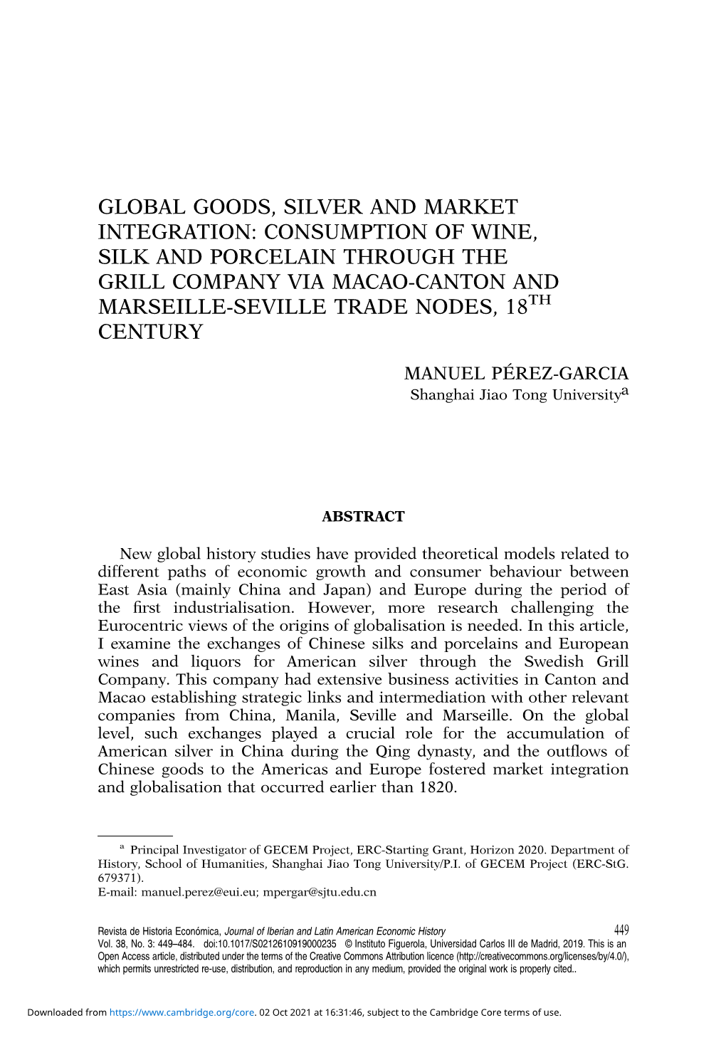 Global Goods, Silver and Market Integration