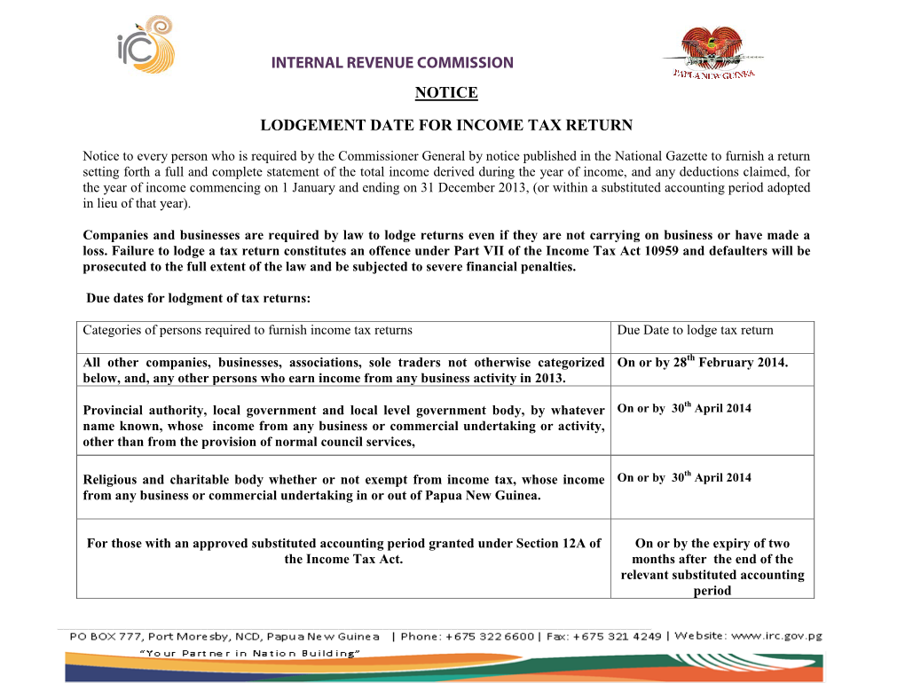 Notice Lodgement Date for Income Tax Return