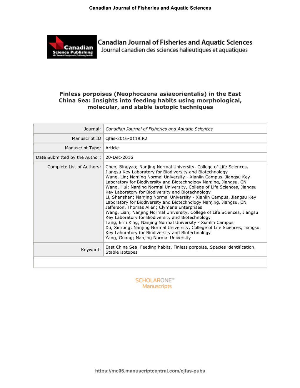 Finless Porpoises (Neophocaena Asiaeorientalis) in the East China Sea: Insights Into Feeding Habits Using Morphological, Molecular, and Stable Isotopic Techniques