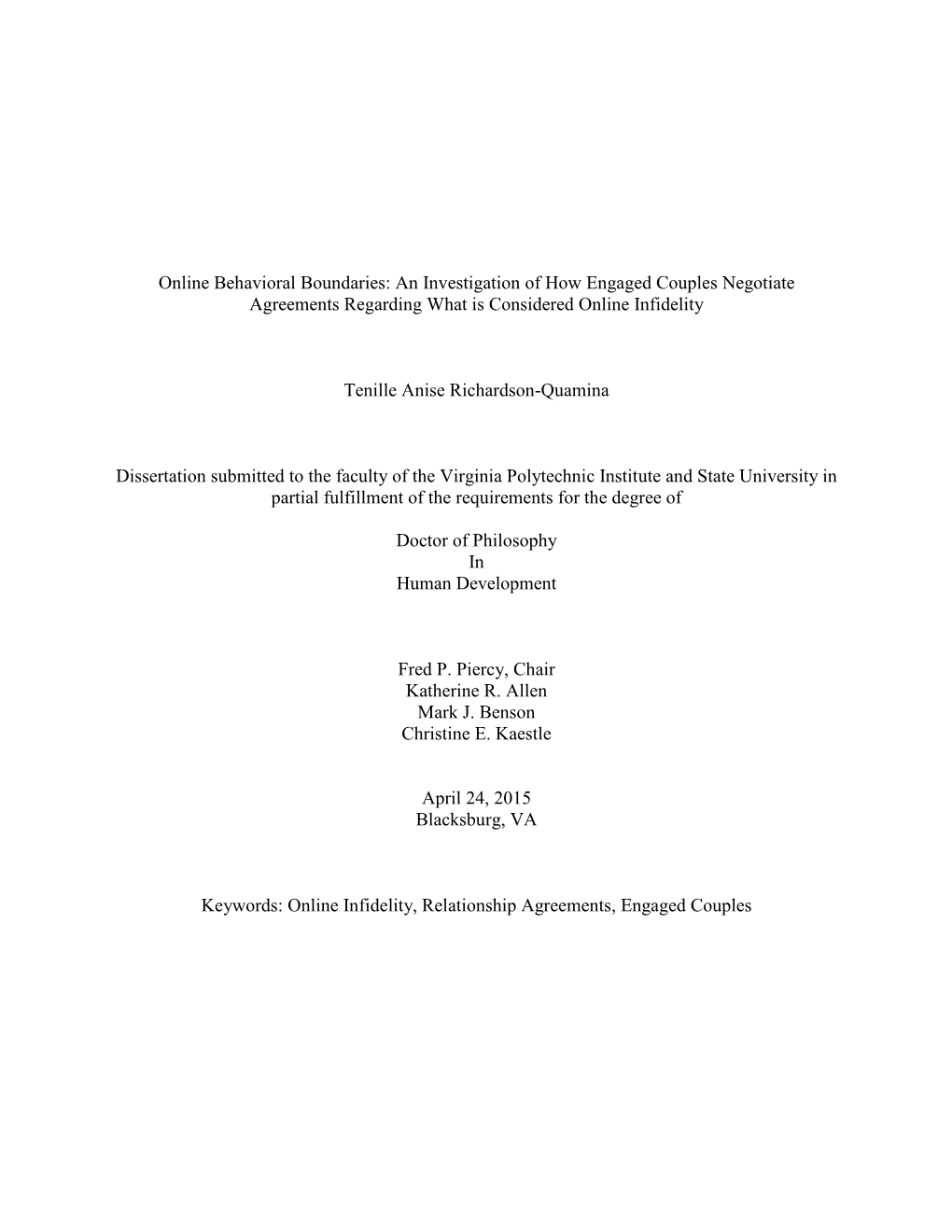 Online Behavioral Boundaries: an Investigation of How Engaged Couples Negotiate Agreements Regarding What Is Considered Online Infidelity