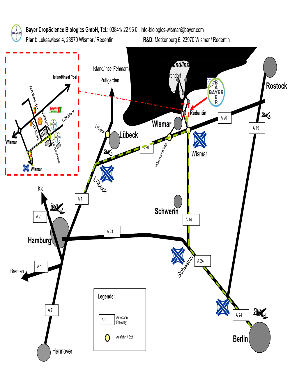 Directions to Bayer Cropscience Biologics Gmbh Wismar, Germany, Tel: 03841 – 22 96 0