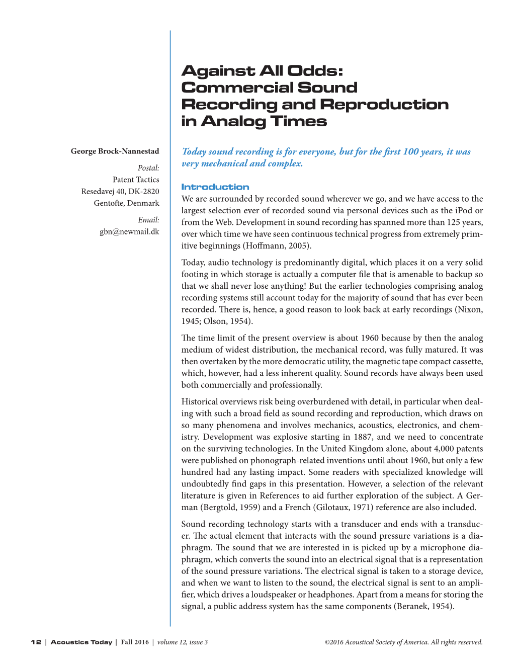 Commercial Sound Recording and Reproduction in Analog Times