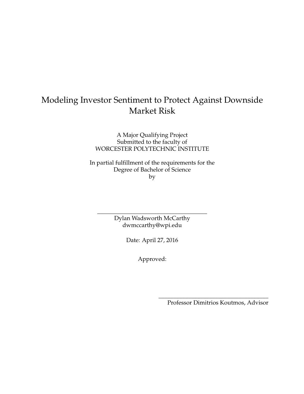 Modeling Investor Sentiment to Protect Against Downside Market Risk