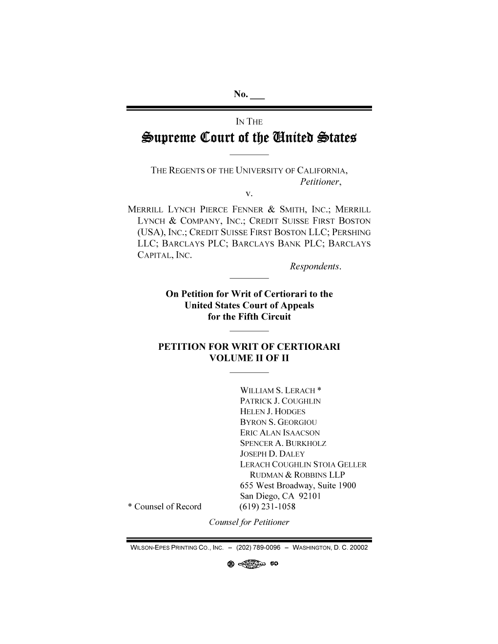 Petition for Writ of Certiorari, Volume II, Regents V