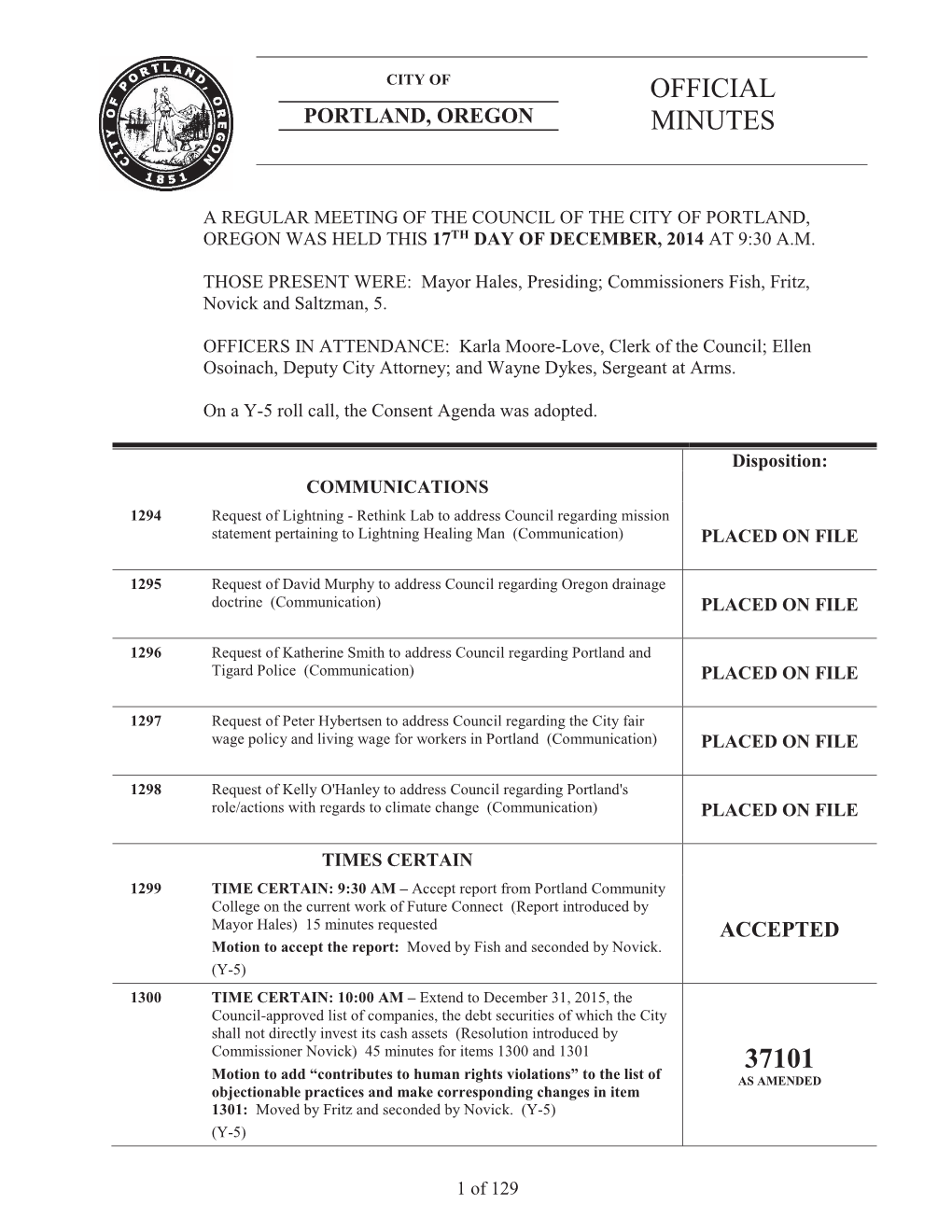 Portland City Council Agenda