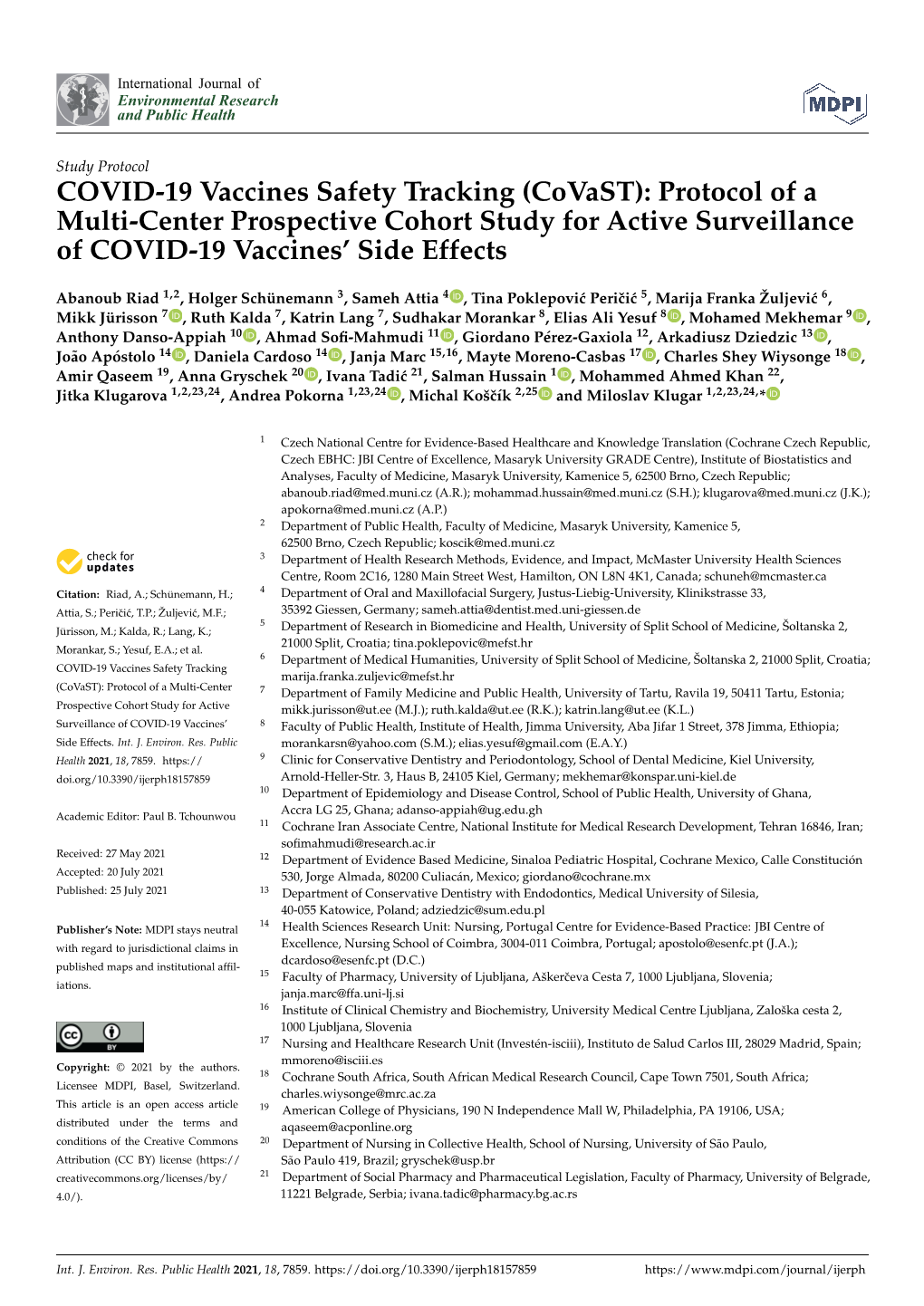 COVID-19 Vaccines Safety Tracking (Covast): Protocol of a Multi-Center Prospective Cohort Study for Active Surveillance of COVID-19 Vaccines’ Side Effects