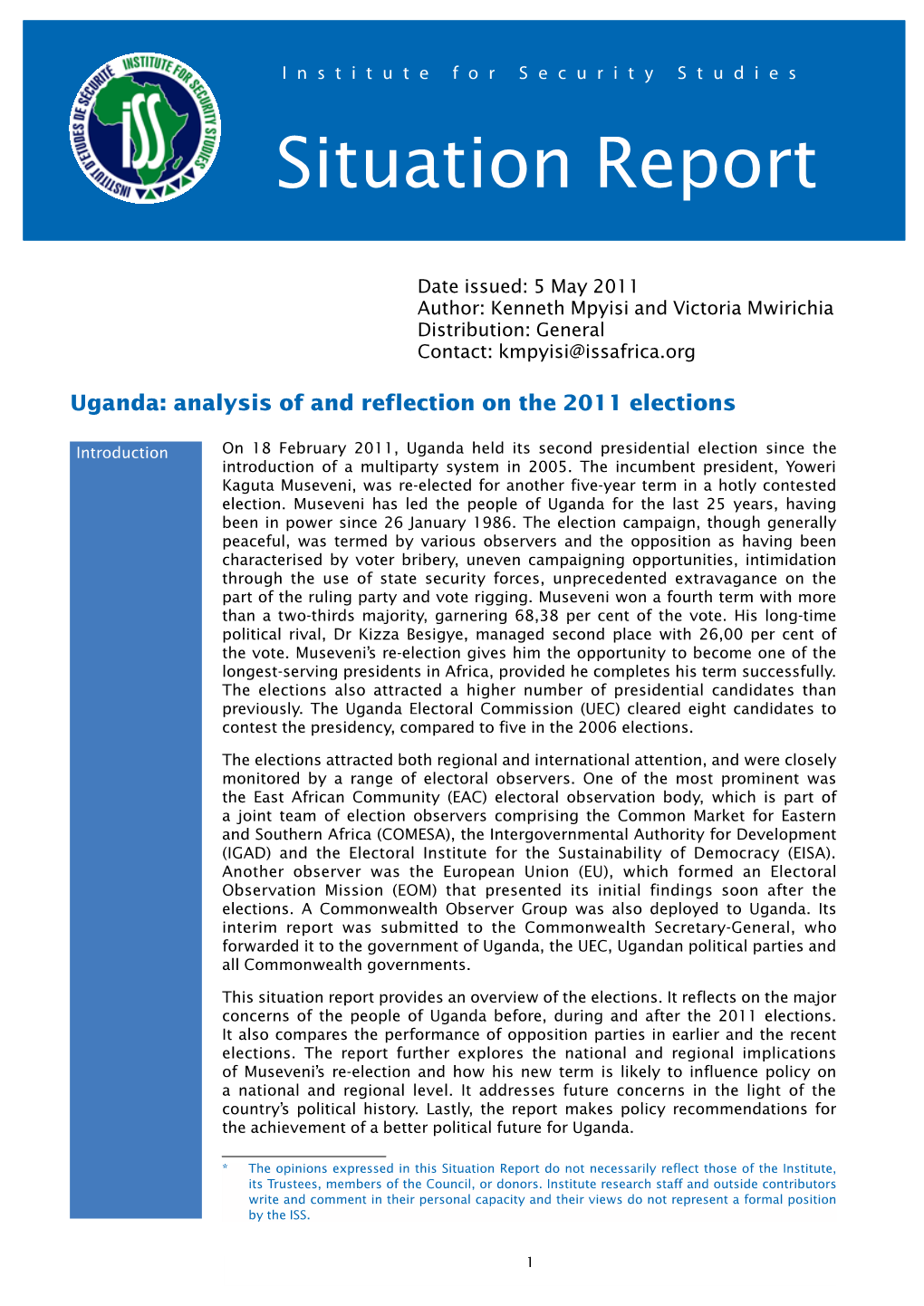 Uganda: Analysis of and Reflection on the 2011 Elections