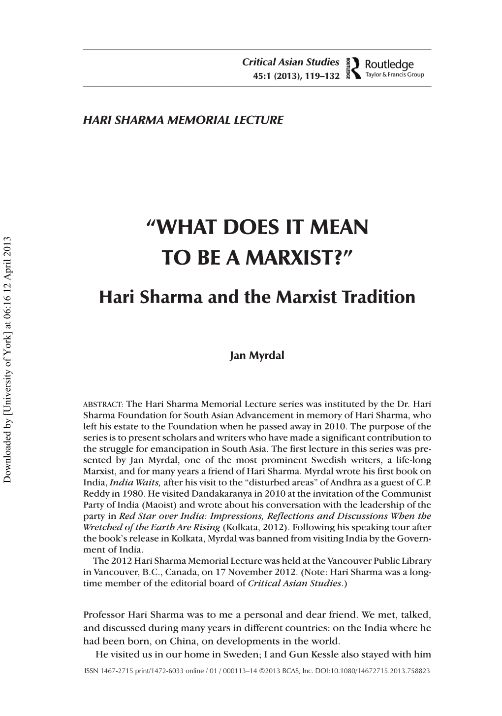 “What Does It Mean to Be a Marxist?”