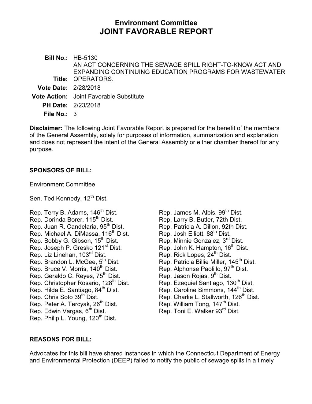 Environment Committee JOINT FAVORABLE REPORT