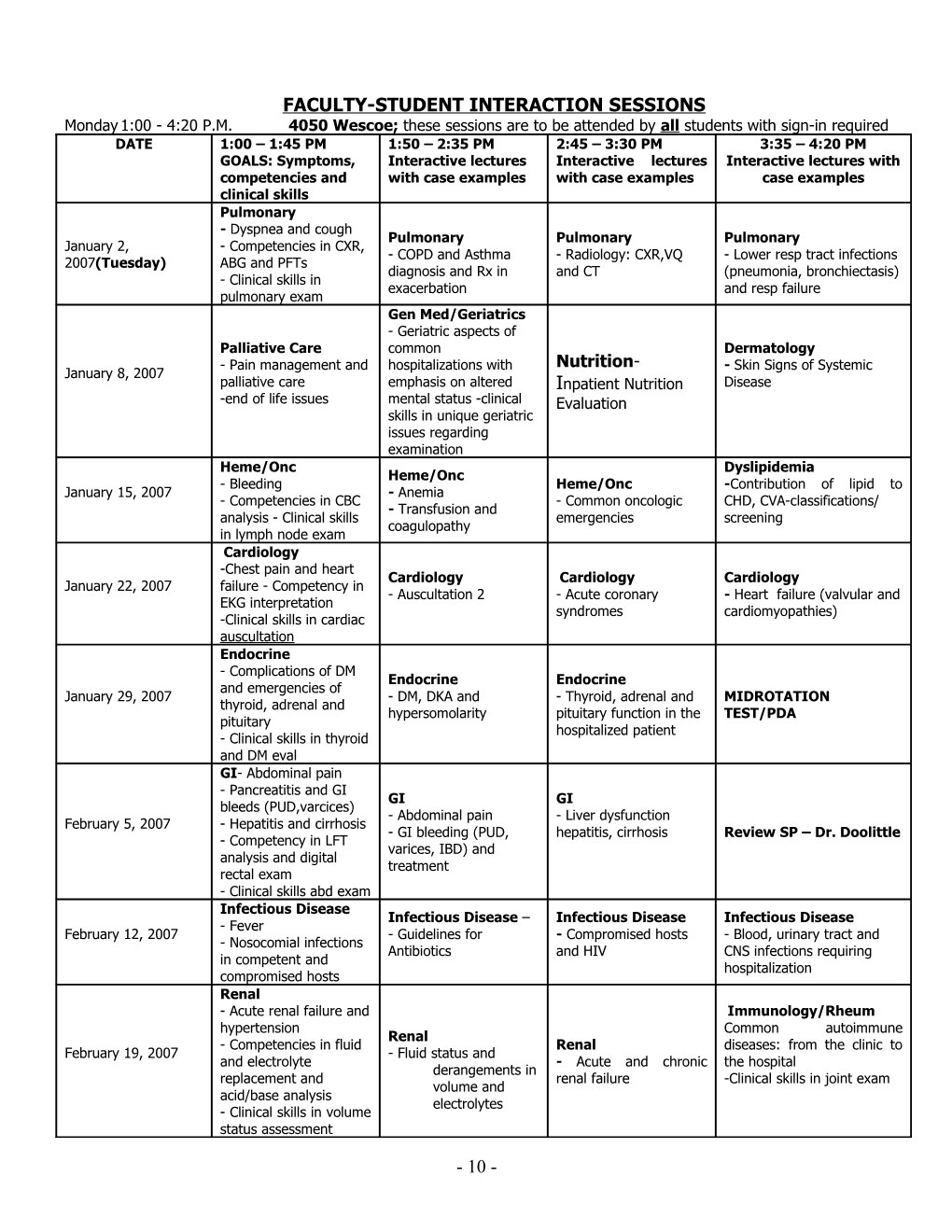 Faculty-Student Interaction Sessions