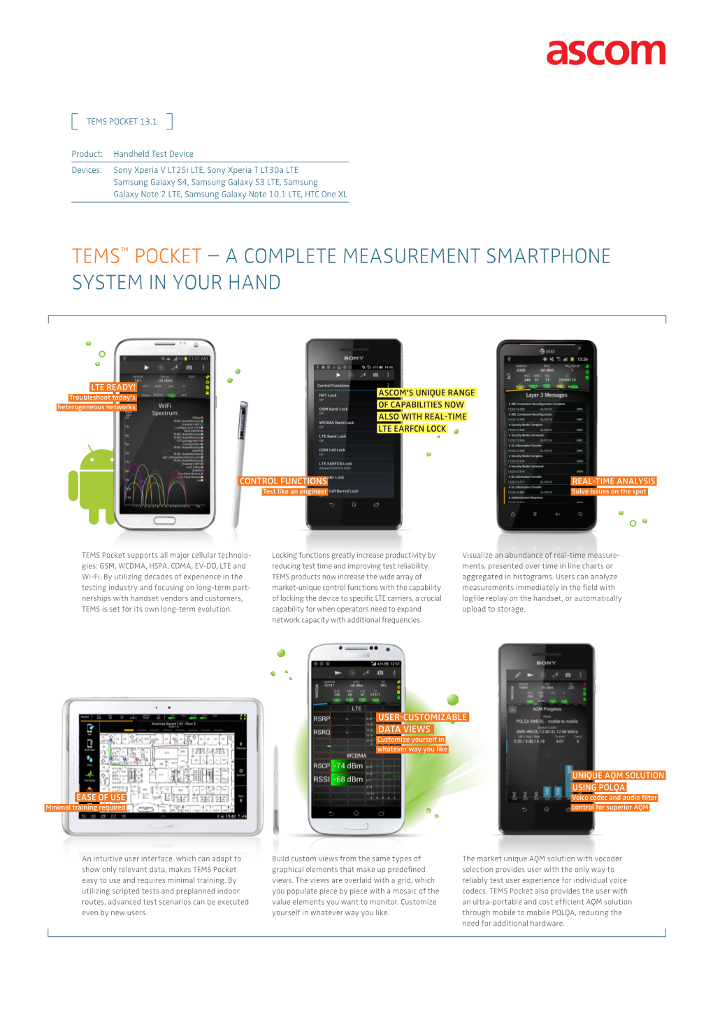 Ascom TEMS Pocket 13.1 Feature Specific Datasheet