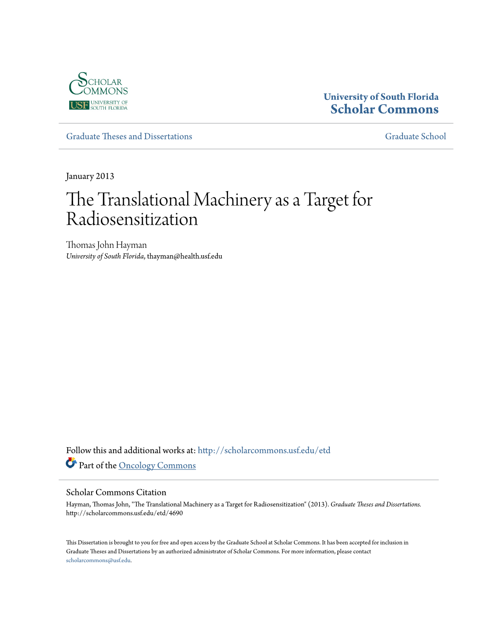 The Translational Machinery As a Target for Radiosensitization