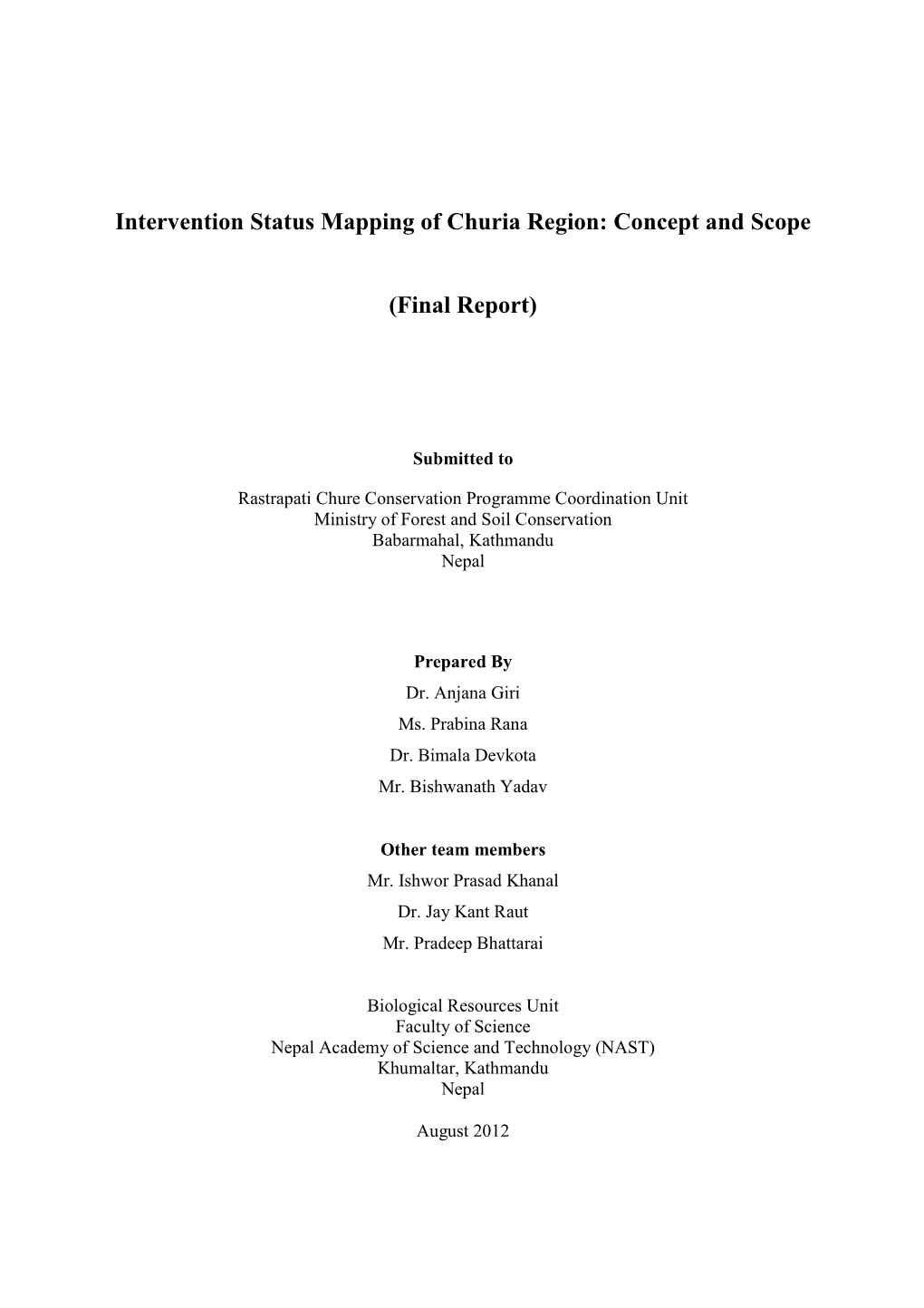 Intervention Status Mapping of Churia Region: Concept and Scope