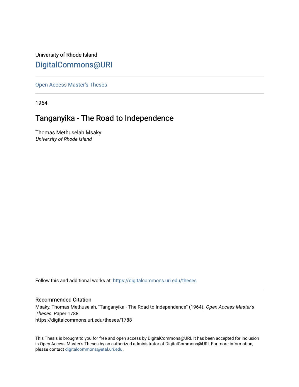 Tanganyika - the Road to Independence