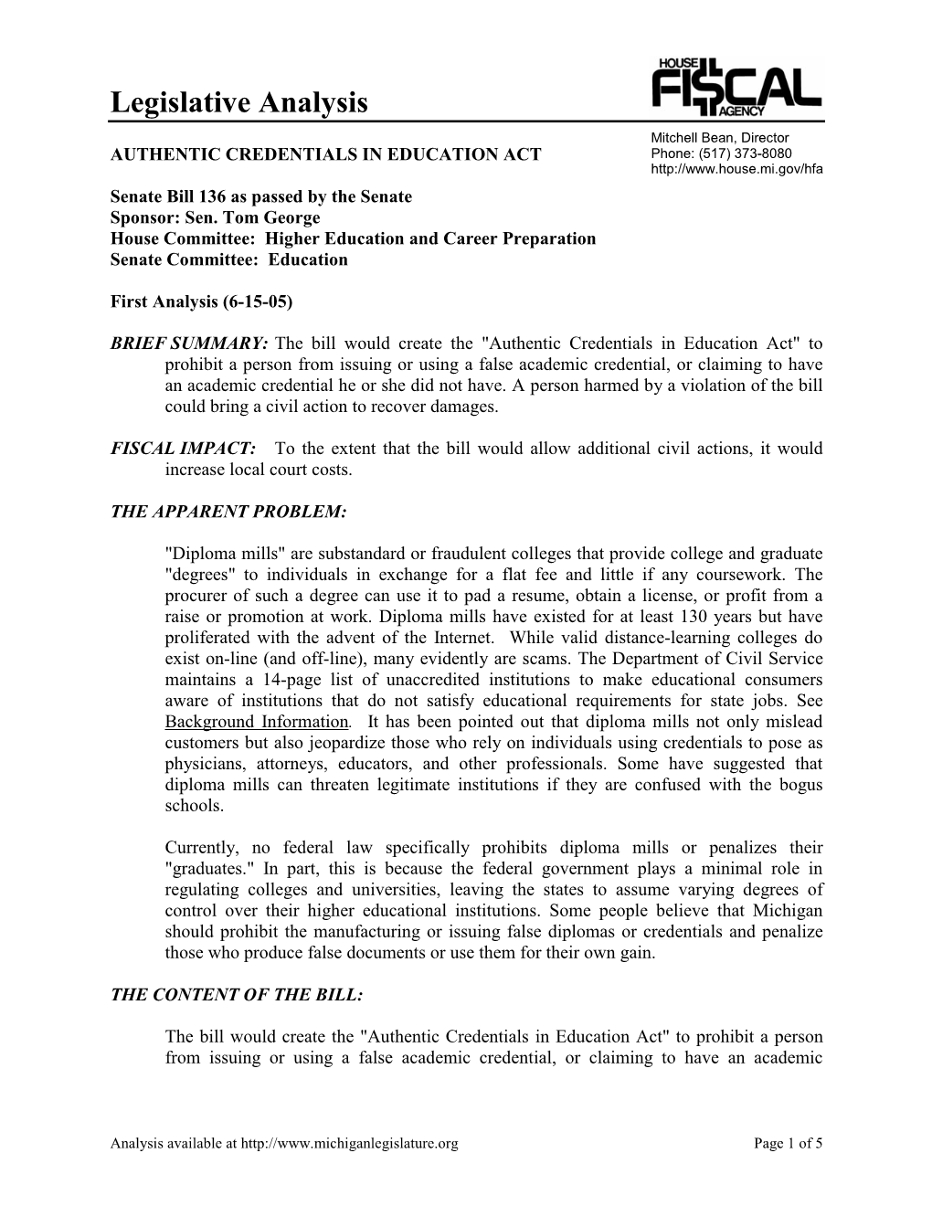 Legislative Analysis