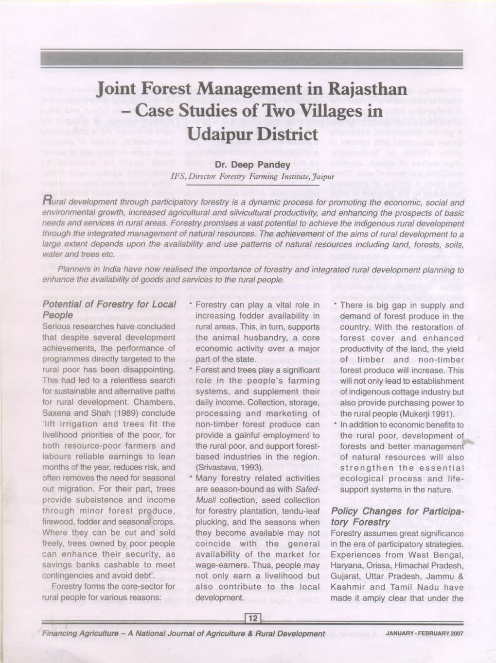 Joint Forest Management in Rajasthan - Case Studies of Two Villages in Udaipur District