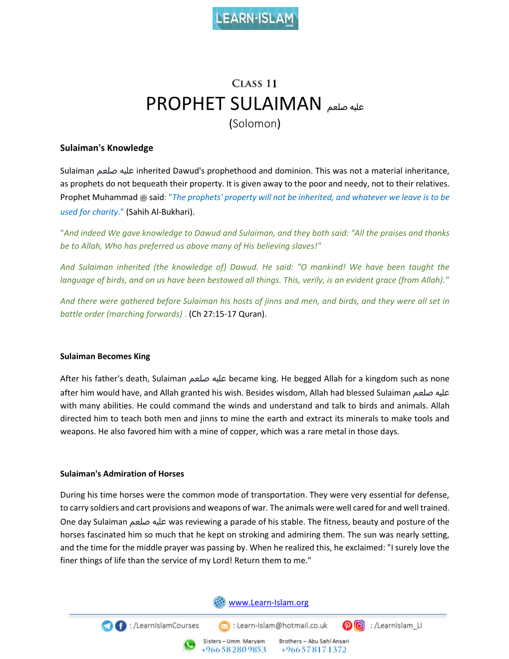 PROPHET SULAIMAN (Solomon)