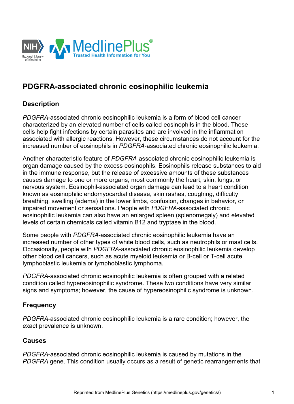 PDGFRA-Associated Chronic Eosinophilic Leukemia