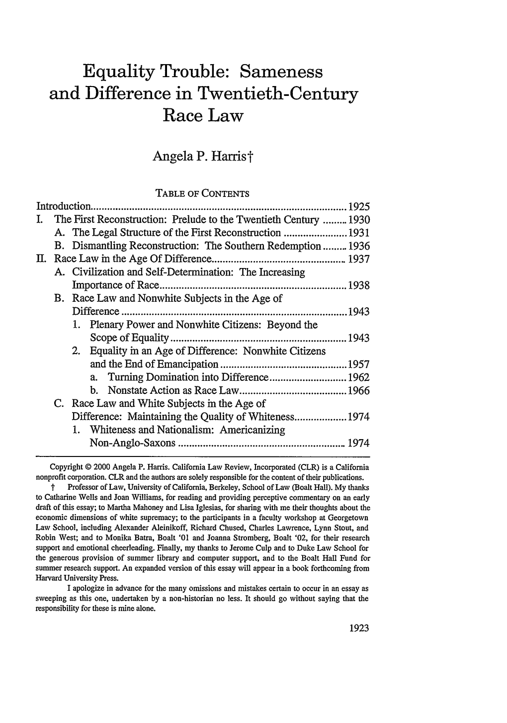 Sameness and Difference in Twentieth-Century Race Law