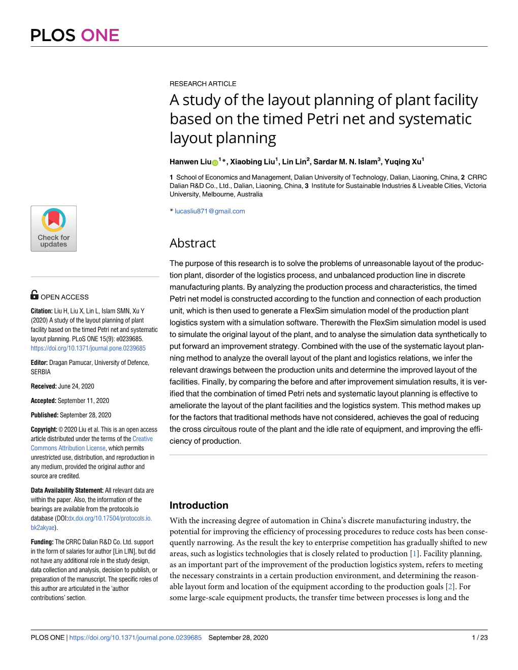 A Study of the Layout Planning of Plant Facility Based on the Timed Petri Net and Systematic Layout Planning