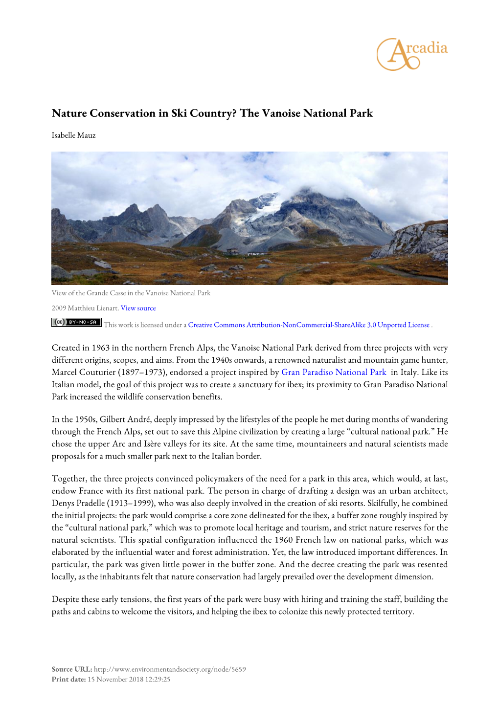 Nature Conservation in Ski Country? the Vanoise National Park