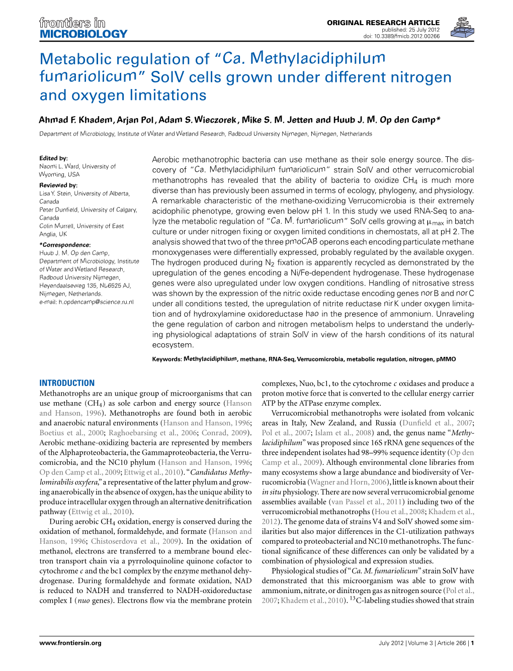 "Ca. Methylacidiphilum Fumariolicum" Solv Cells Grown Under Different Nitrogen and Oxygen Limi