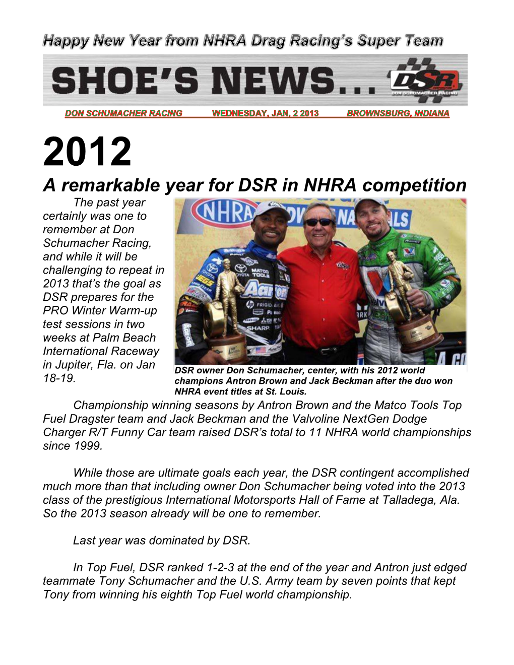 A Remarkable Year for DSR in NHRA Competition