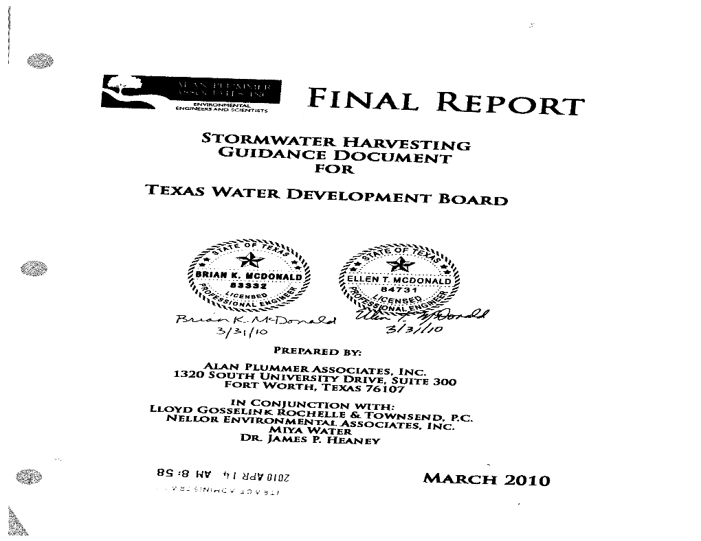 Stormwater Harvesting Guidance Document Was Identified That Ties All of These Elements Together