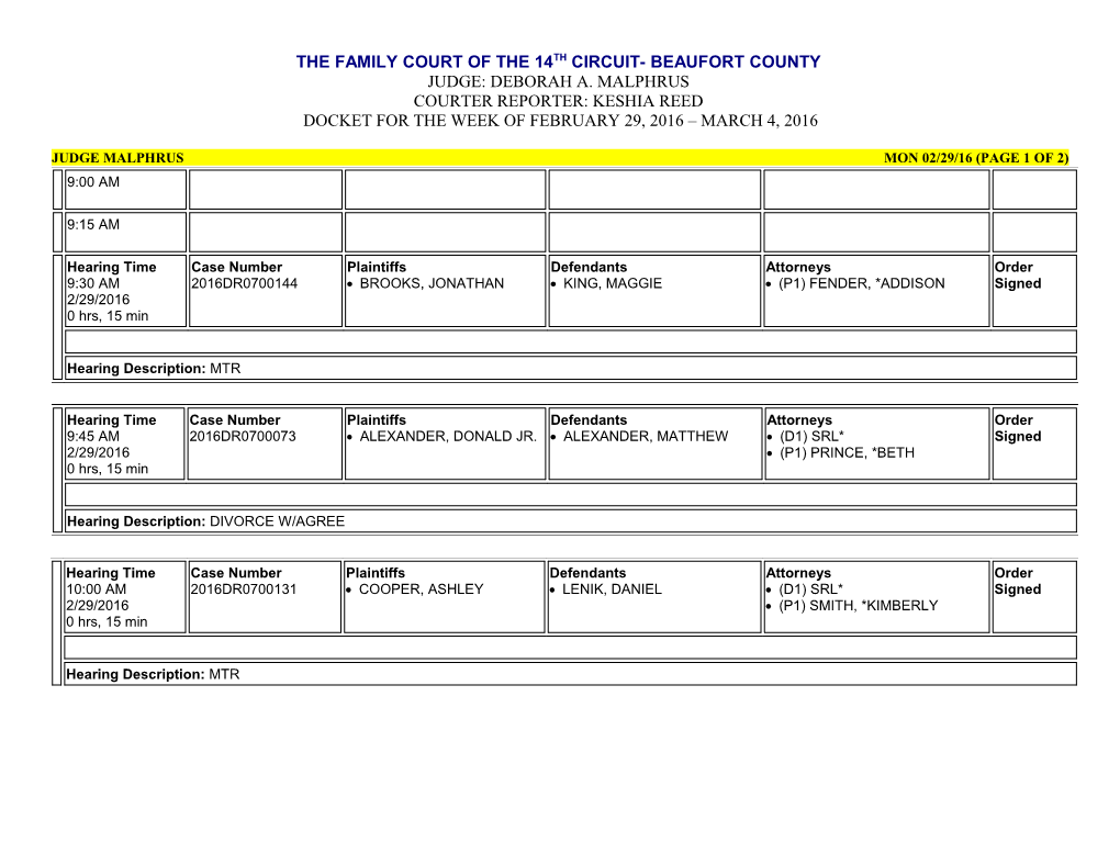 Judge Malphrus Mon 02/29/16 (Page 1 of 2)