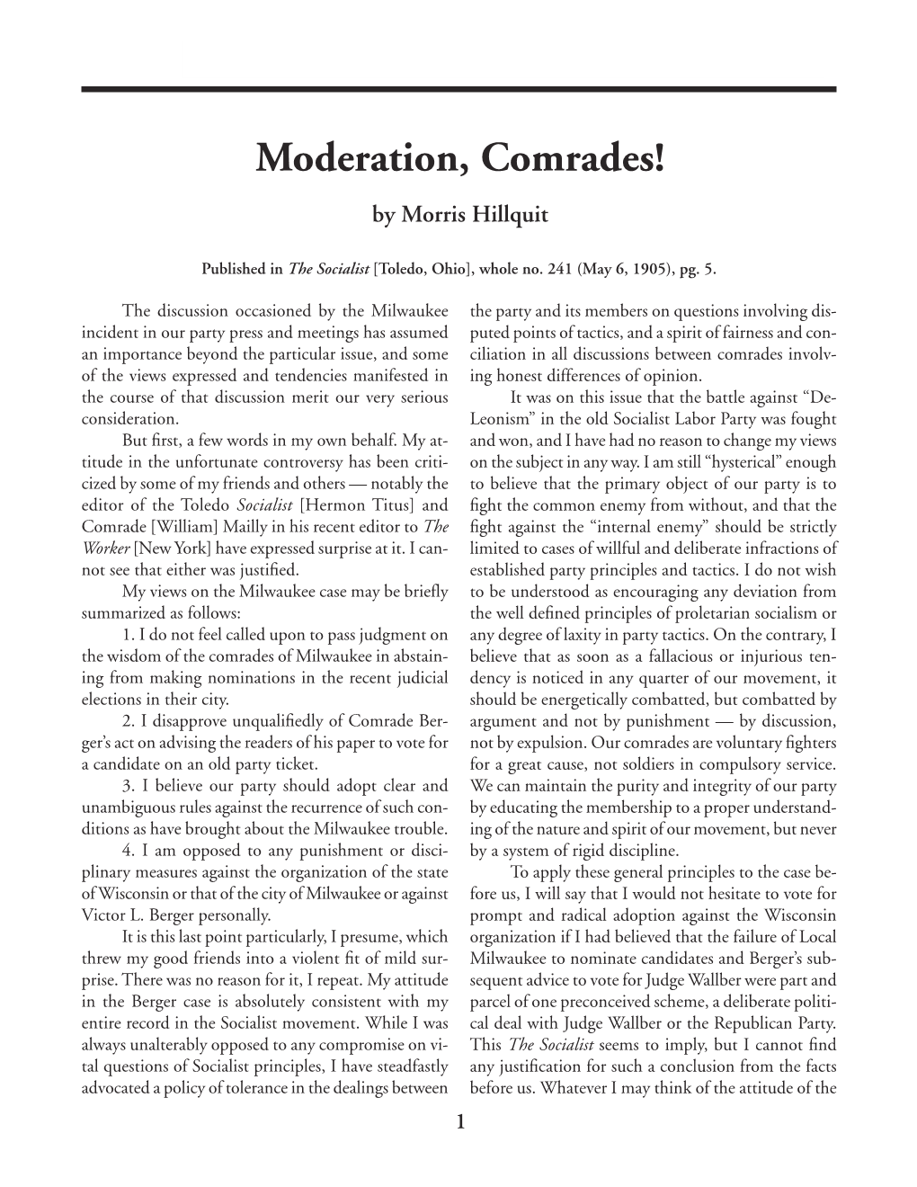 Moderation, Comrades! [May 6, 1905] 1