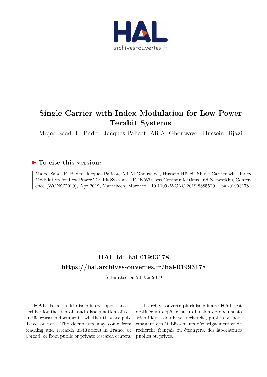 Single Carrier with Index Modulation for Low Power Terabit Systems Majed Saad, F