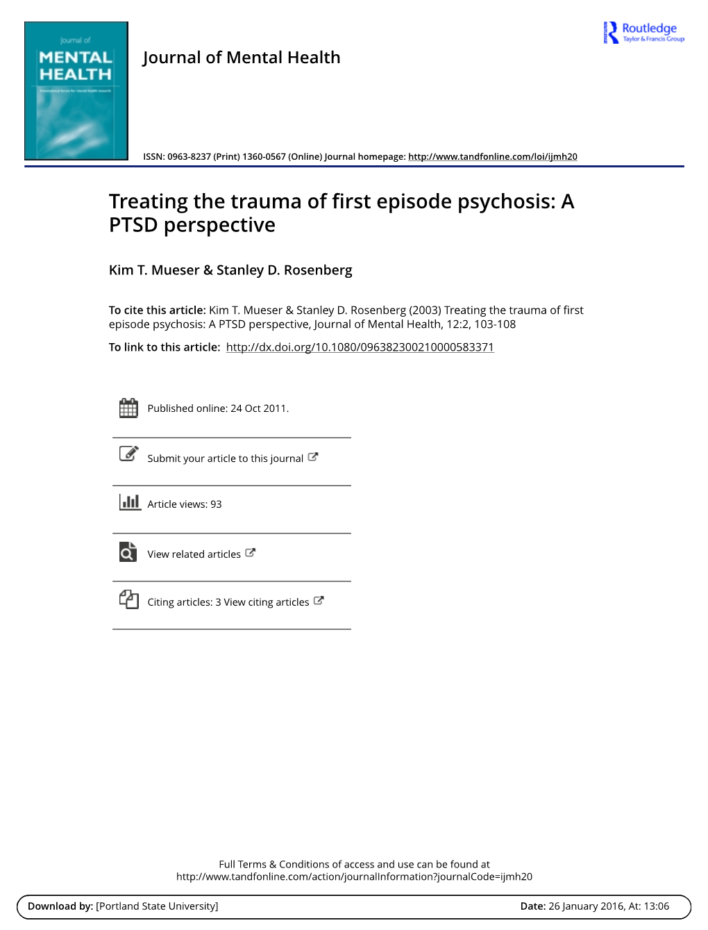 Treating the Trauma of First Episode Psychosis: a PTSD Perspective