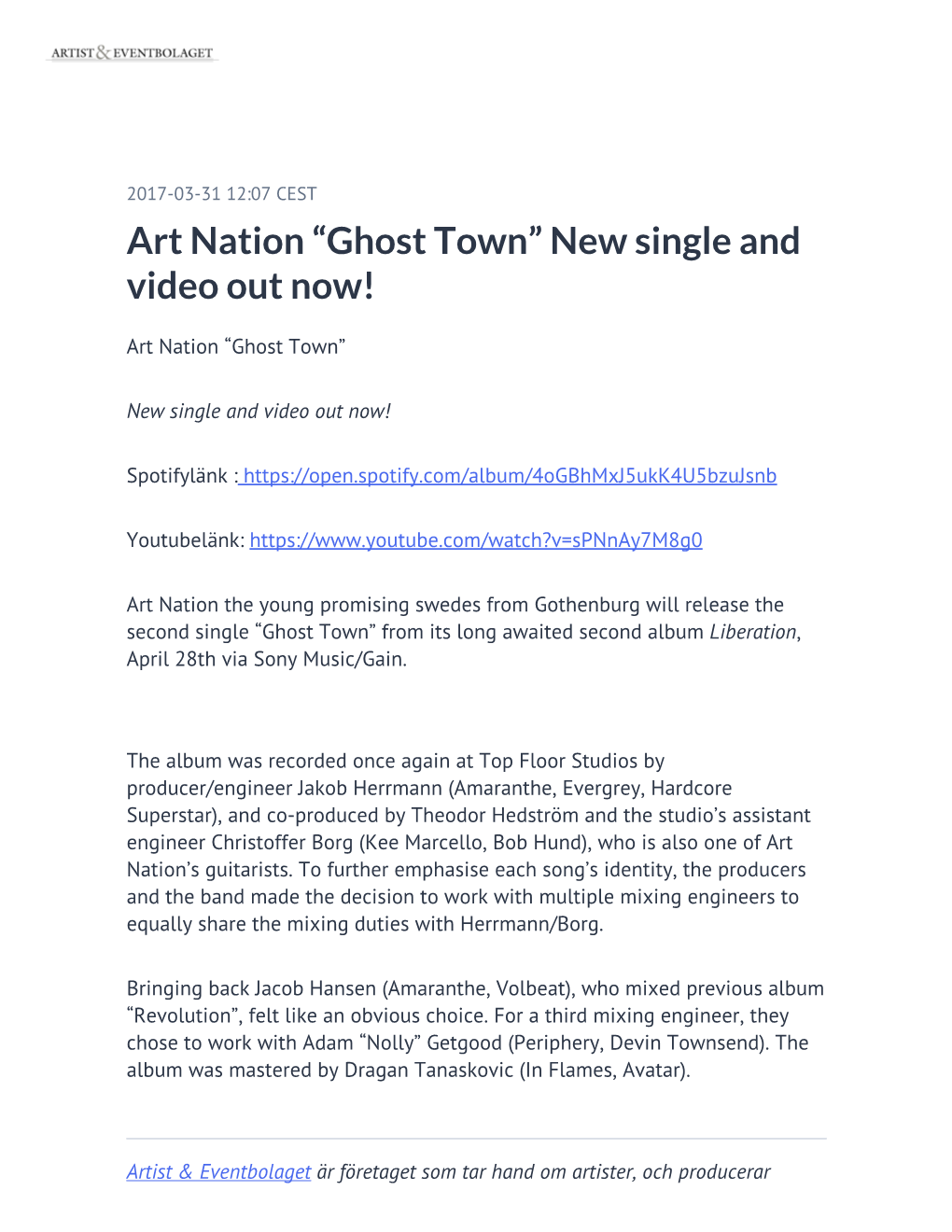 Art Nation “Ghost Town” New Single and Video out Now!