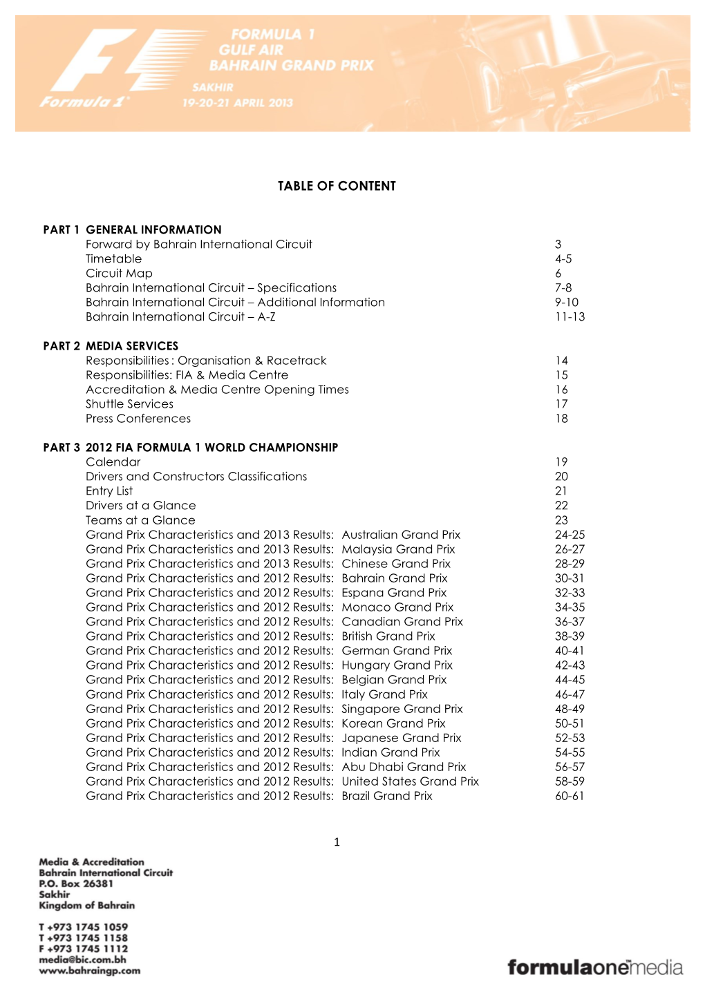 1 Table of Content