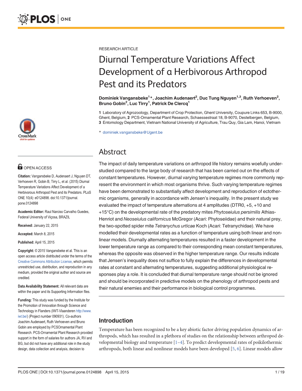 Diurnal Temperature Variations Affect Development of a Herbivorous Arthropod Pest and Its Predators
