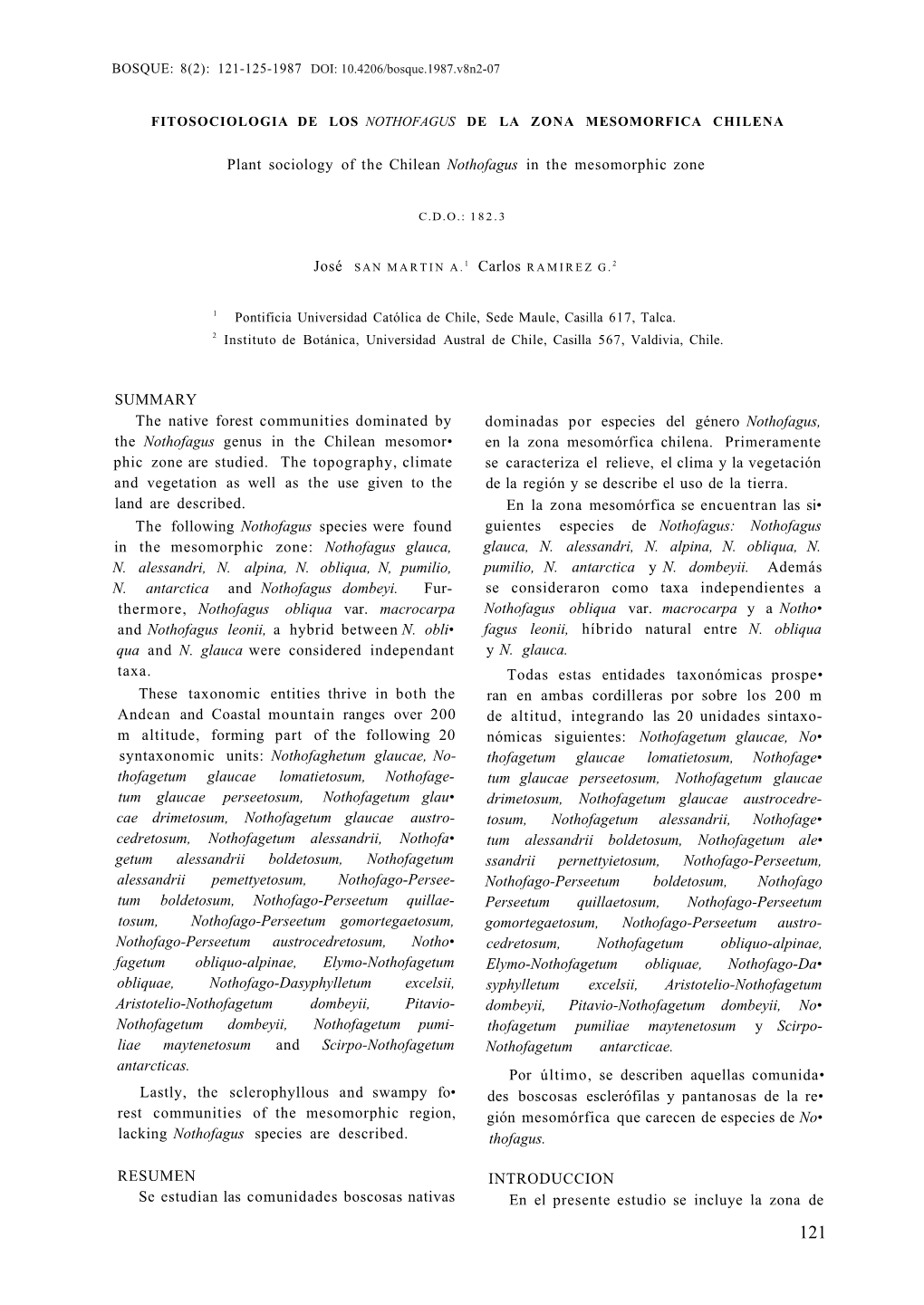 Fitosociologia De Los Nothofagus De La Zona Mesomorfica Chilena