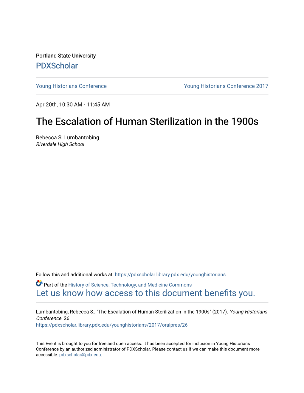 The Escalation of Human Sterilization in the 1900S