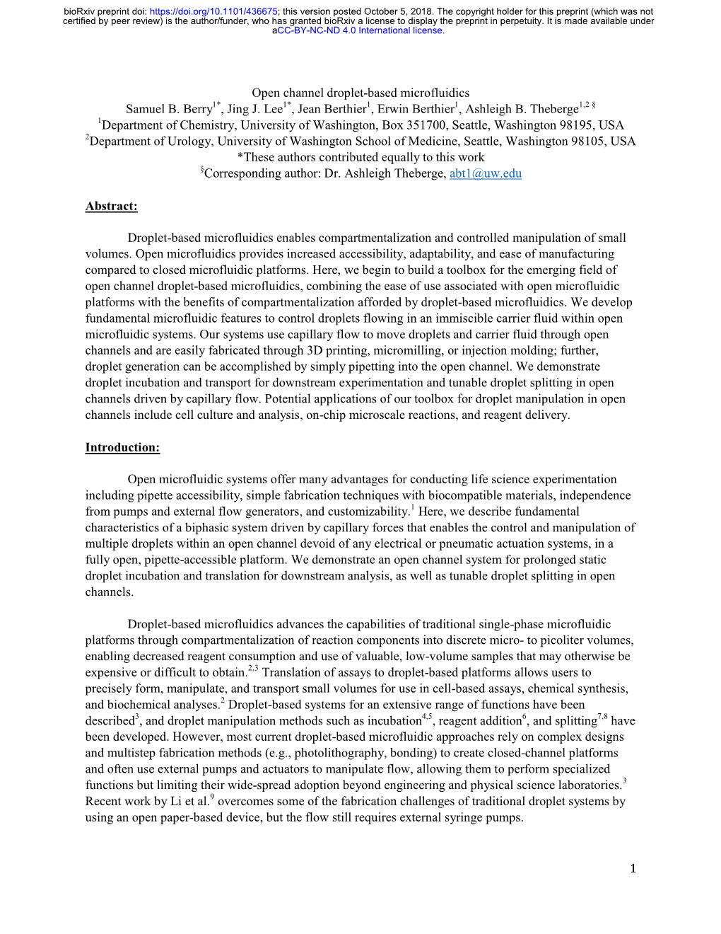 Open Channel Droplet-Based Microfluidics Samuel B