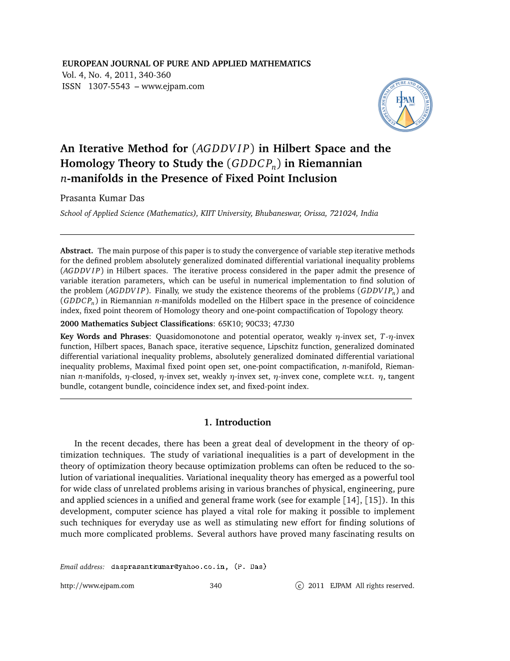 (AGDDVIP) in Hilbert Space and the Homology Theory to Study