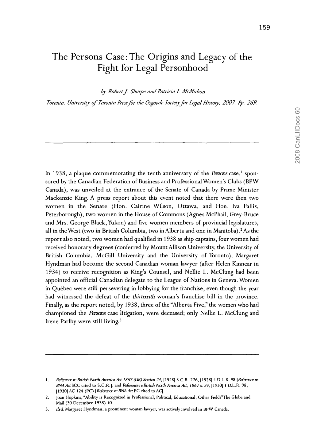 The Persons Case: the Origins and Legacy of the Fight for Legal Personhood