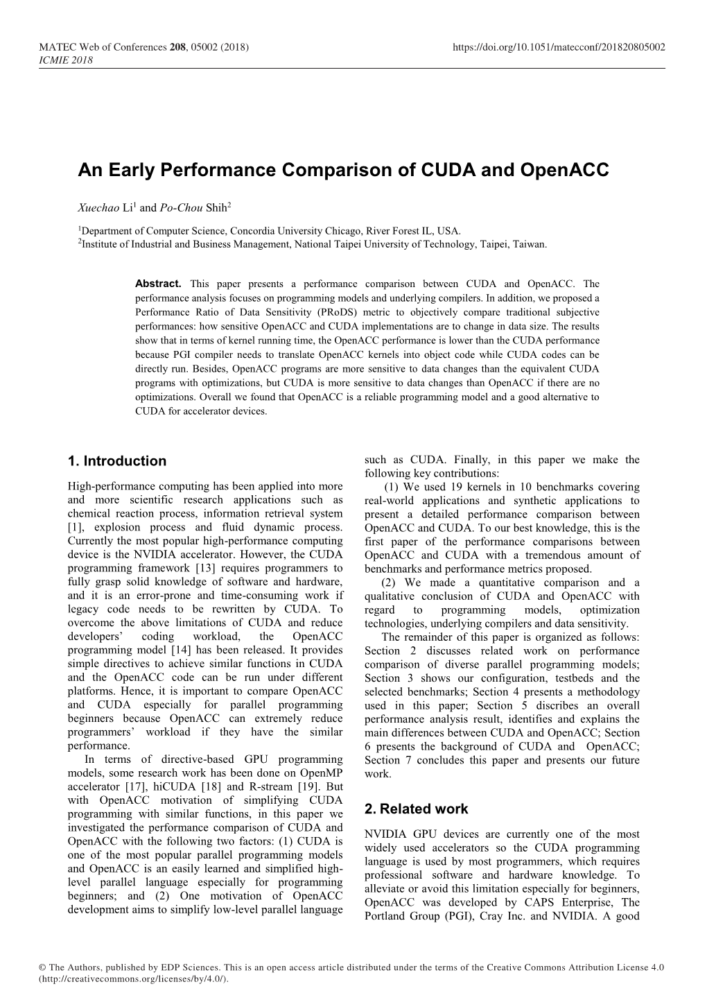 An Early Performance Comparison of CUDA and Openacc