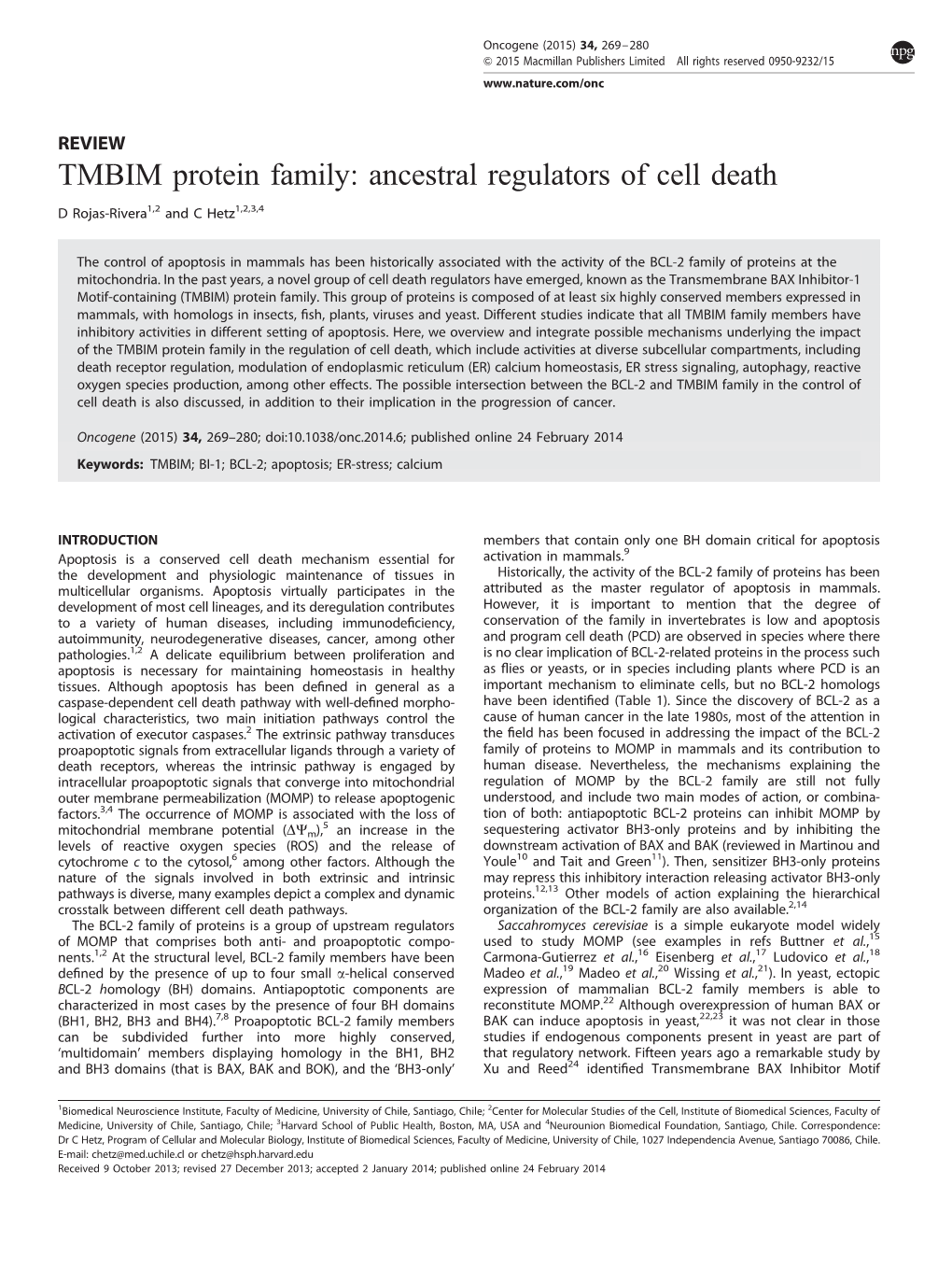 TMBIM Protein Family: Ancestral Regulators of Cell Death