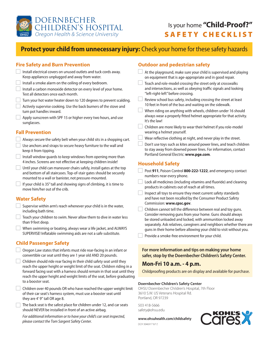 OHSU Doernbecher “Child-Proof” Safety Checklist