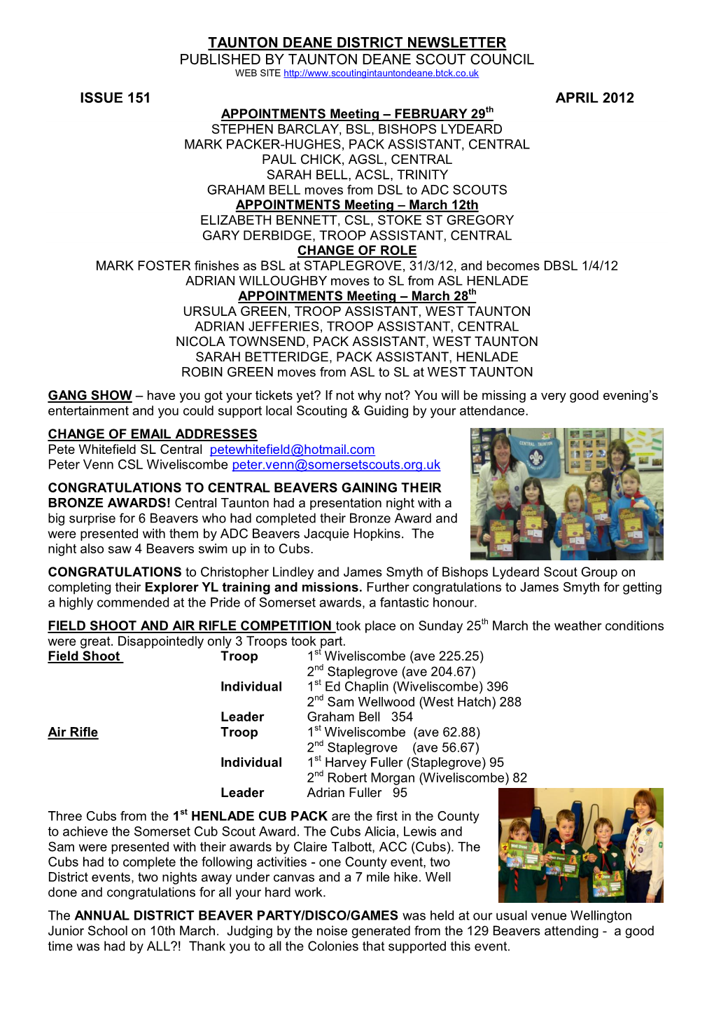 Taunton Deane District Newsletter Published by Taunton Deane Scout Council Web Site