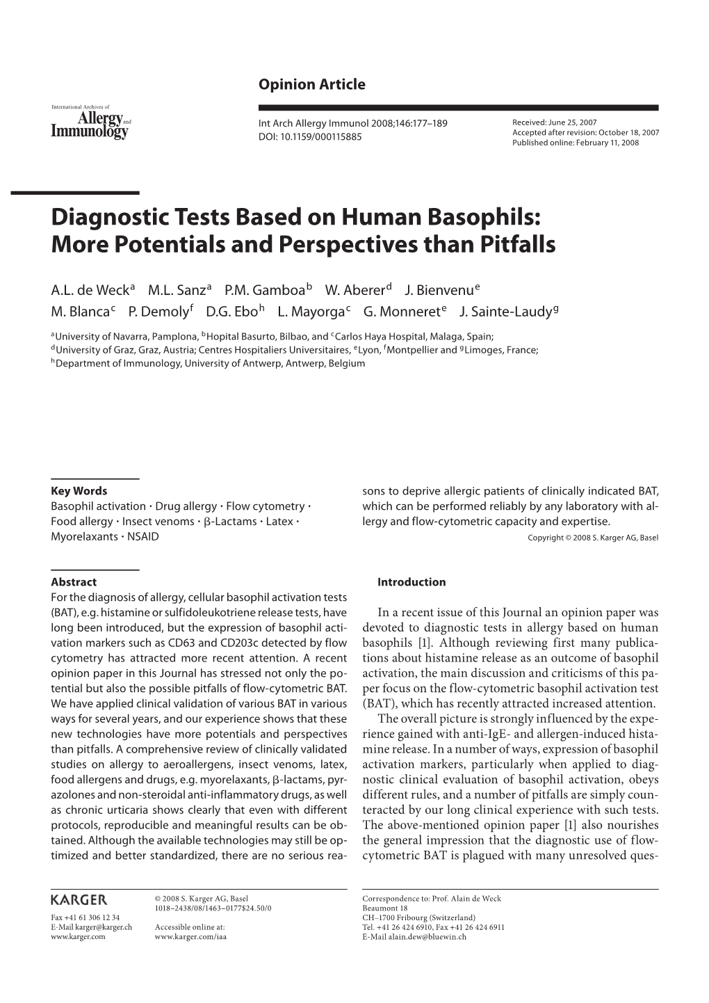 Diagnostic Tests Based on Human Basophils: More Potentials and Perspectives Than Pitfalls