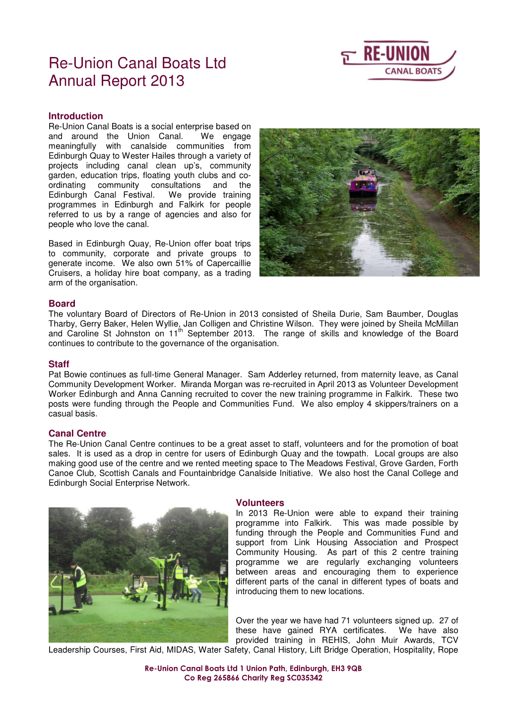 Re-Union Canal Boats Ltd Annual Report 2013