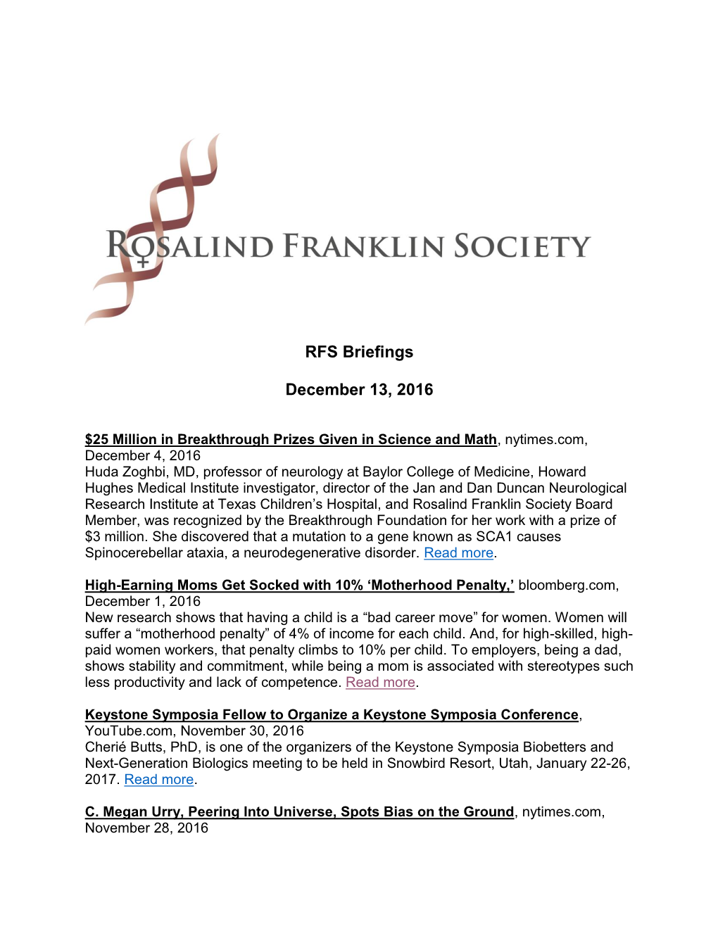RFS Briefings December 13, 2016