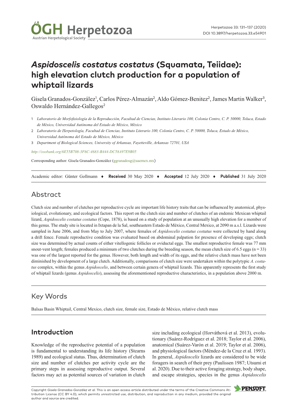 High Elevation Clutch Production for a Population of Whiptail Lizards