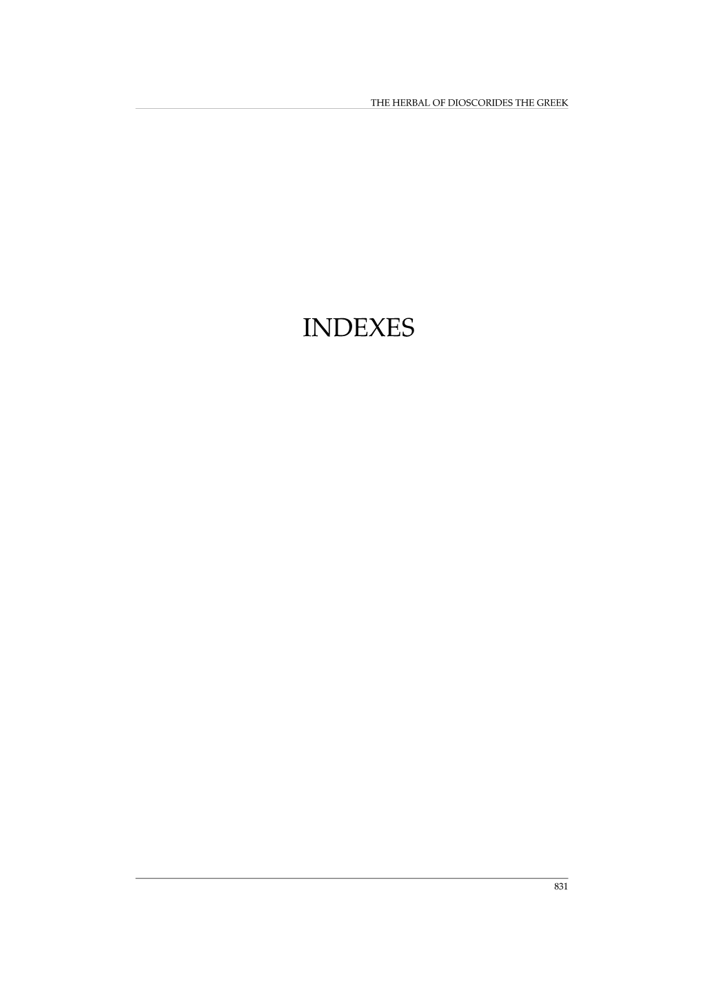 The Herbal of Dioscorides the Greek Indexes