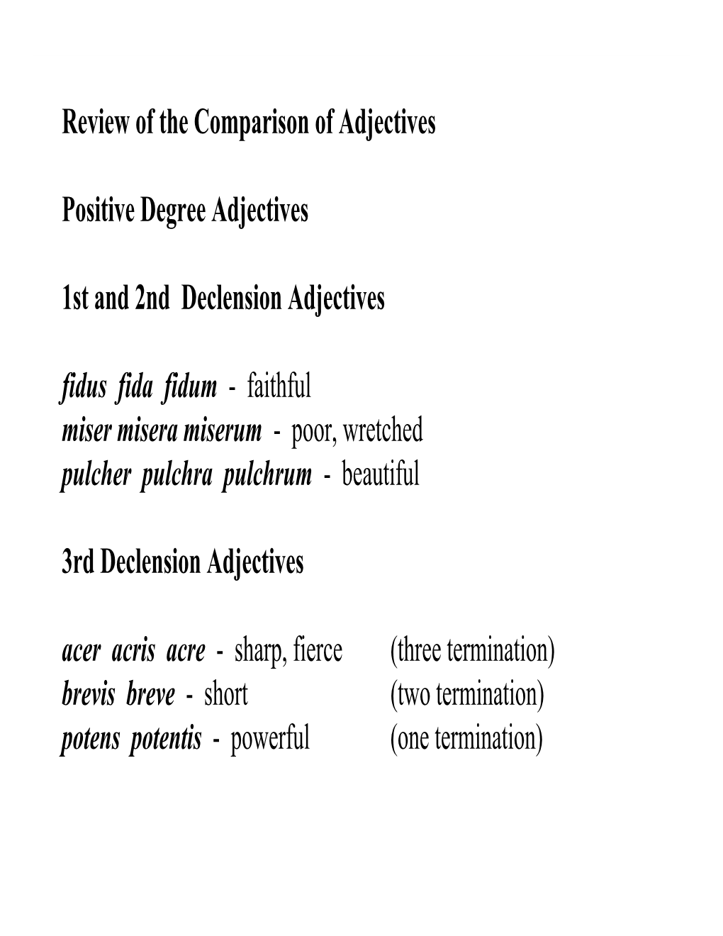 Review of the Comparison of Adjectives Positive Degree